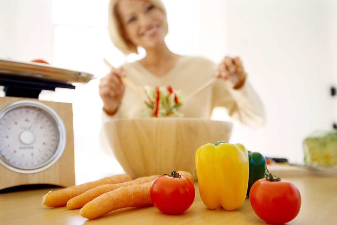 A woman with diagnosis of diabetes prepares food for a diet